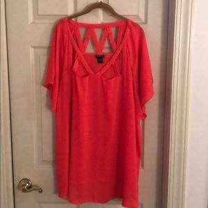 Orange crisscrossing neckline blouse